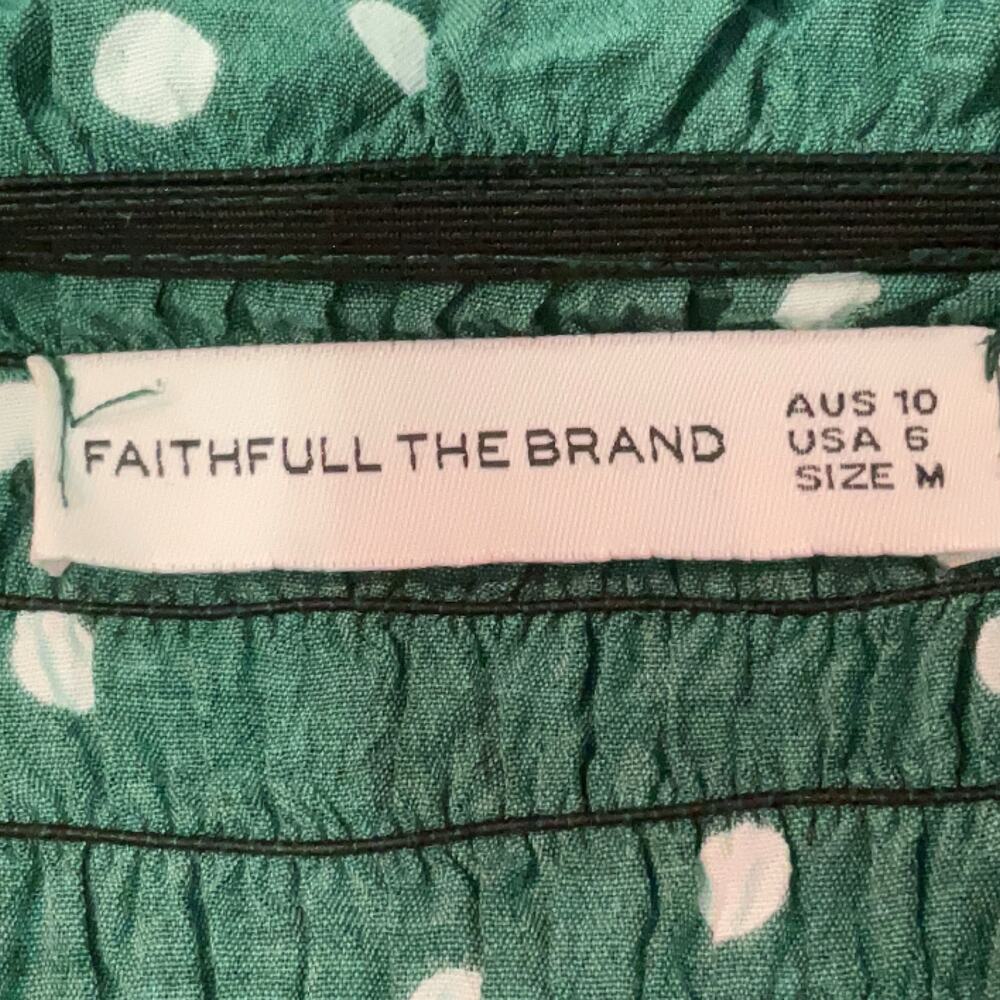 Faithfull The Brand Del Mar Dark Green Smocked Polka Dot Mini Dress M - Picture 9 of 12